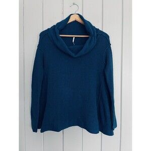 Free People Strawberry Fields Sweater S Small Wool Blend Teal Blue Cowl